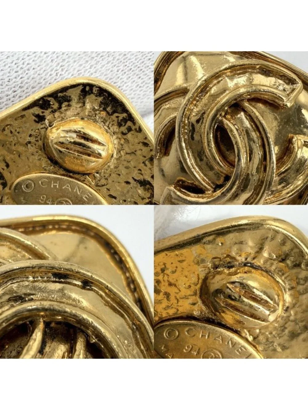 Chanel Earrings CC Logo Vintage Gold Plated